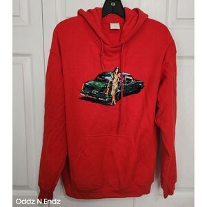 Vintage‎ Red Hoodie With Car & Woman Print Design Size Med